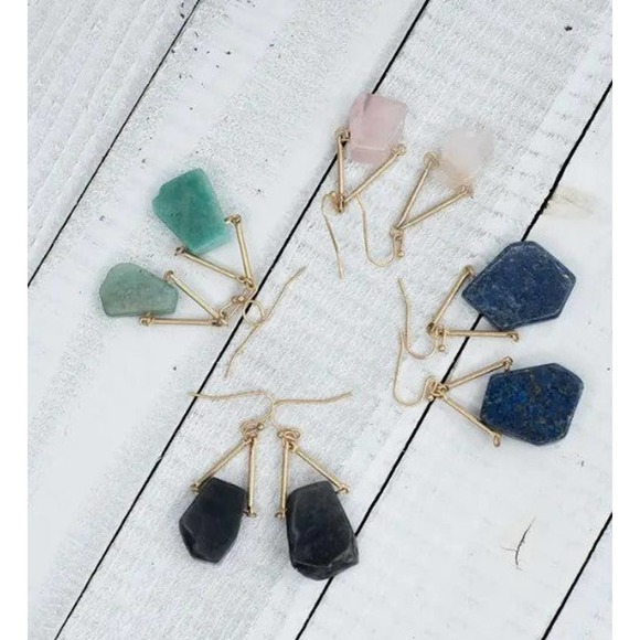 Cobalt Blue Raw Cut Stone Dangle Earrings - Picture 4 of 4